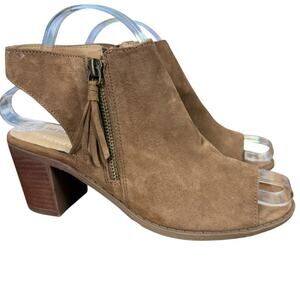 Adam Tucker Madie Leather Nubuck Brown Chunky Block Heel Sandals Shoes sz 6.5